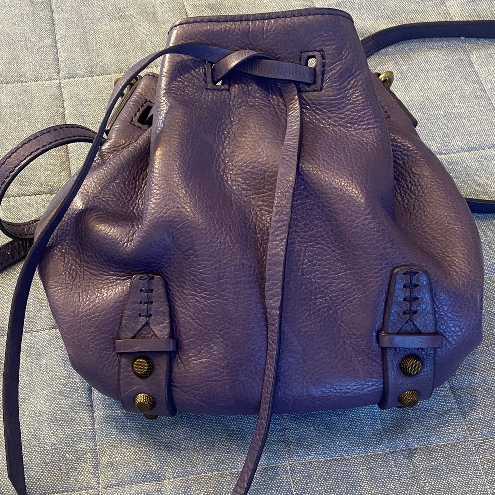 She+Lo Chic Purple Leather Bucket Crossbody or Long Shoulder Bag
